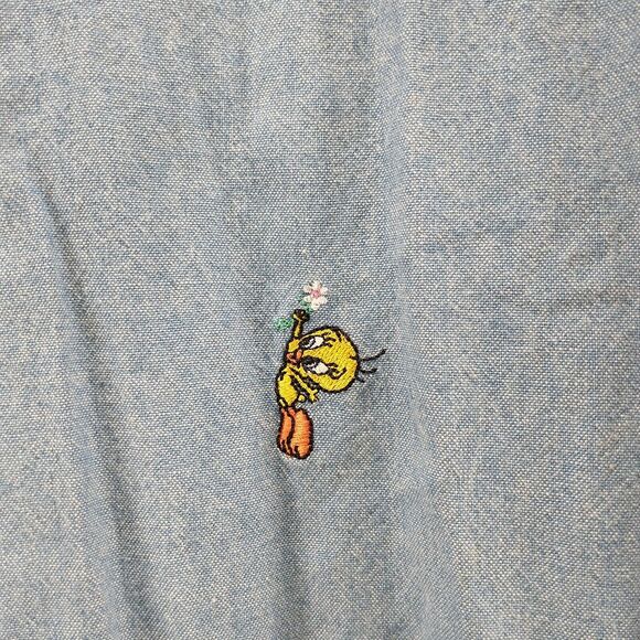 Warner Bros Studio Store Mens Tweety Bird Shirt Blue M Embroidered Vintage - Picture 4 of 13